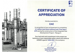 ADNOC Certificate of Appreciation for CAE in IGD-3