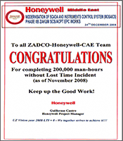 Honeywell HSE Award for CAE in 2008